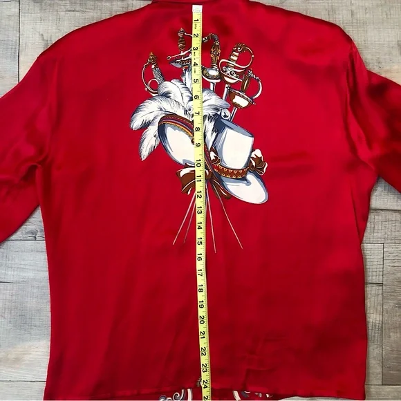 Vintage 1980s Designer Escada Red Sword Print Blouse 100% Silk Size Medium - Picture 9 of 9